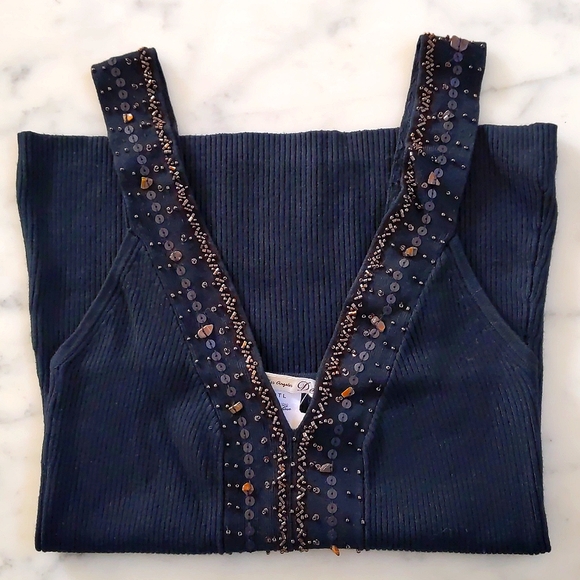 NWT. Knit bustier corset with handmade embroidery beaded sparkling front & strap - Picture 2 of 5
